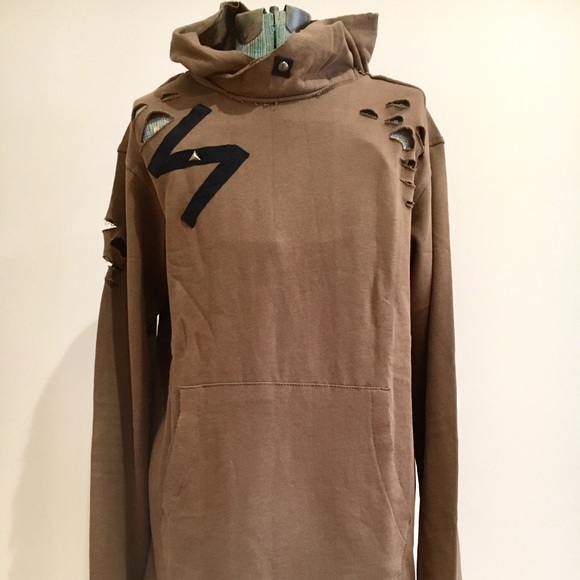 🔴 French Terry Distressed Pullover Hoodie NWT - Picture 1 of 5